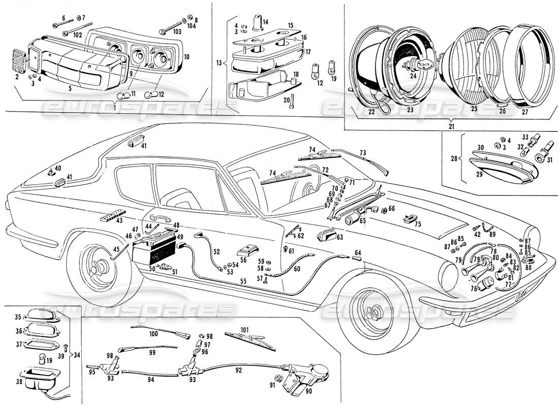 maserati mistral 3.7 diagrama de piezas de equipos eléctricos y luces