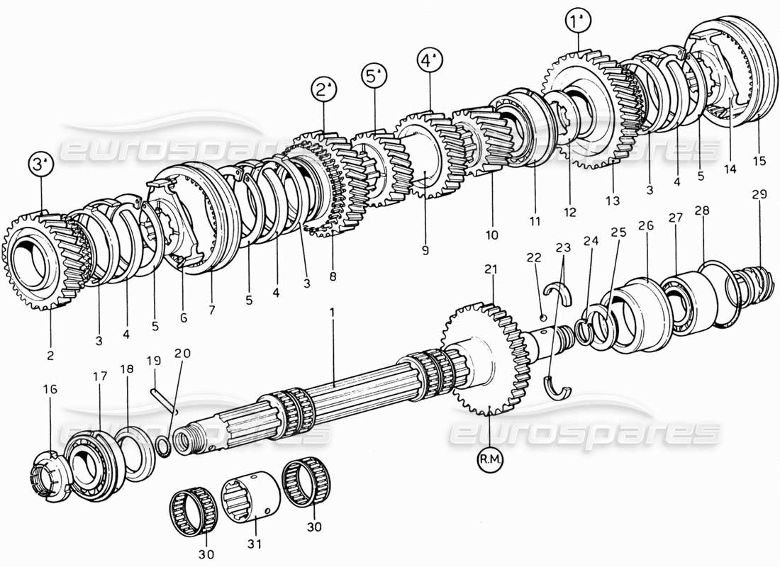 ferrari 206 gt dino (1969) diagrama de piezas de engranaje del contraeje