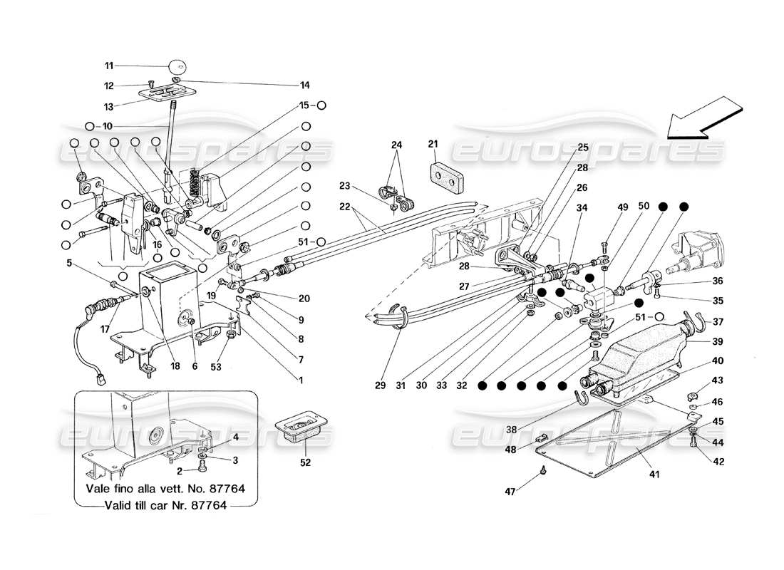 ferrari 348 (1993) tb / ts controles exteriores de la caja de cambios diagrama de piezas