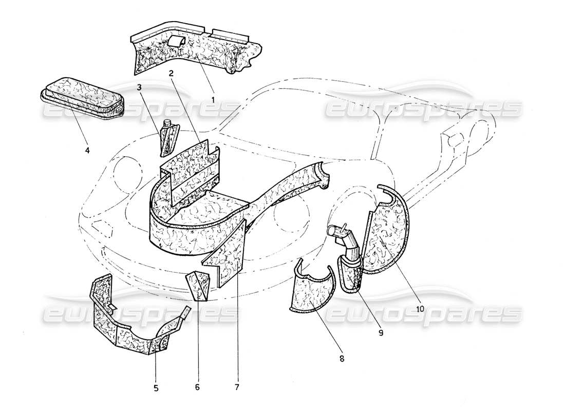 ferrari 206 gt dino (coachwork) diagrama de piezas de paneles interiores delanteros y protectores
