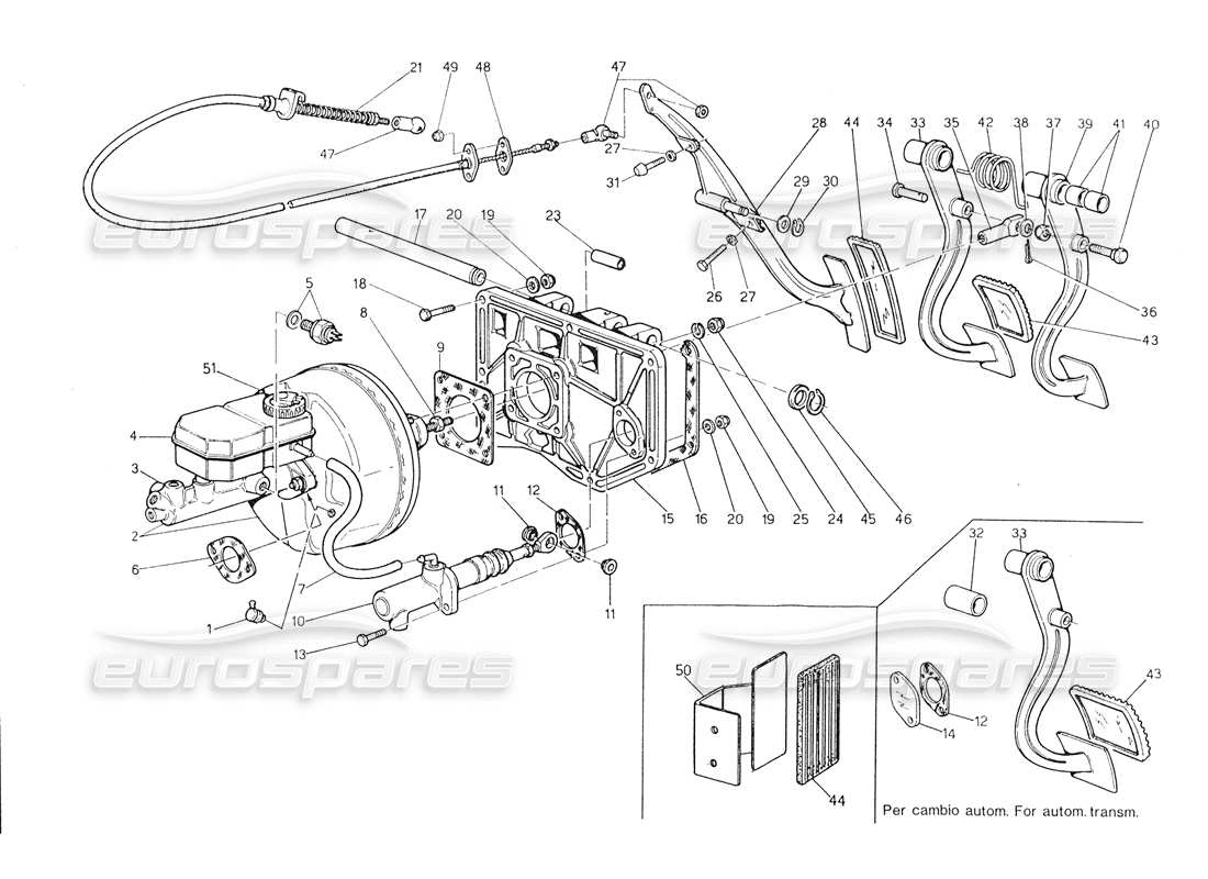 maserati biturbo spider conjunto de pedal - bomba de embrague y servofreno para lhd diagrama de piezas