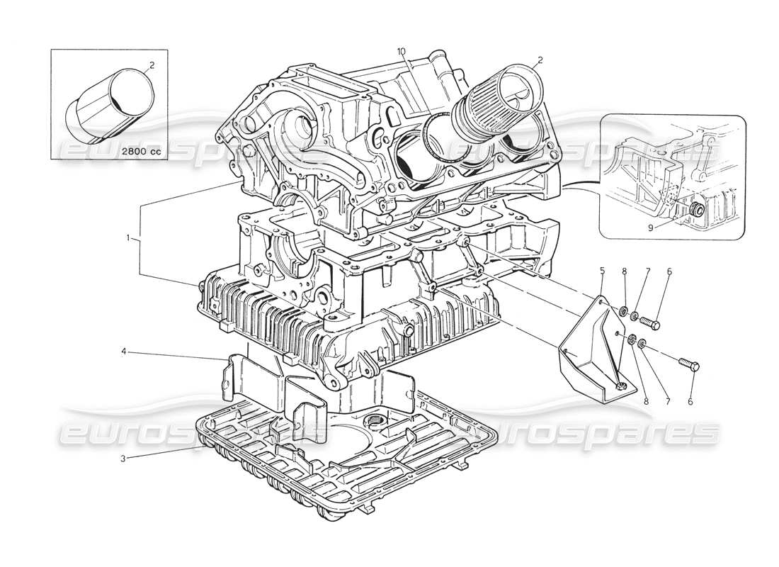 maserati biturbo spider bloque de cilindros y cárter de aceite diagrama de piezas