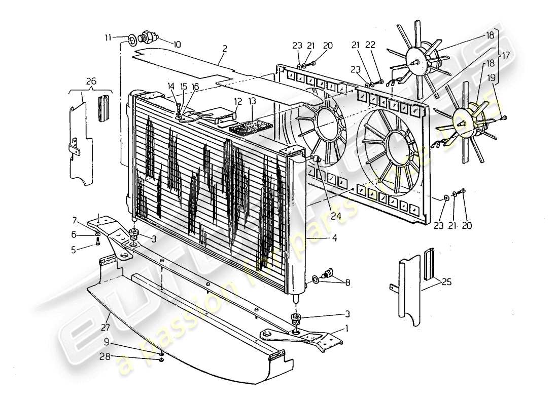 maserati 418 / 4.24v / 430 radiador y ventiladores de refrigeración diagrama de piezas