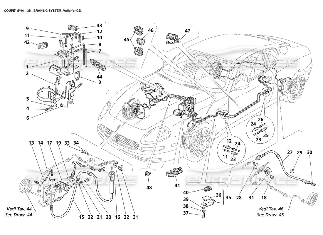 maserati 4200 coupe (2004) sistema de frenos válido para gd diagrama de piezas