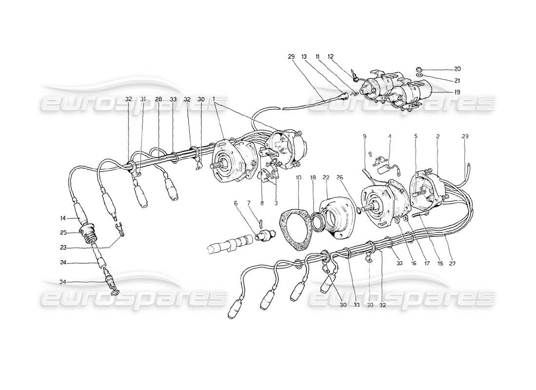 ferrari 208 gt4 dino (1975) encendido del motor diagrama de piezas