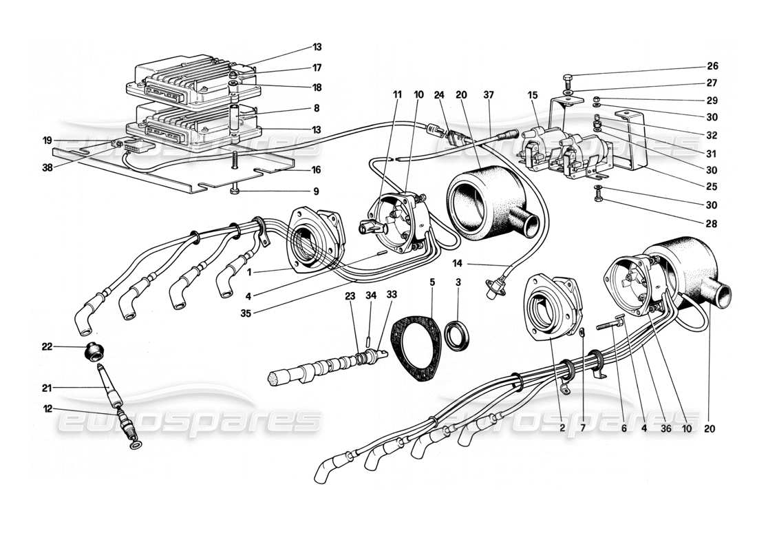 ferrari 208 turbo (1982) diagrama de piezas de encendido del motor