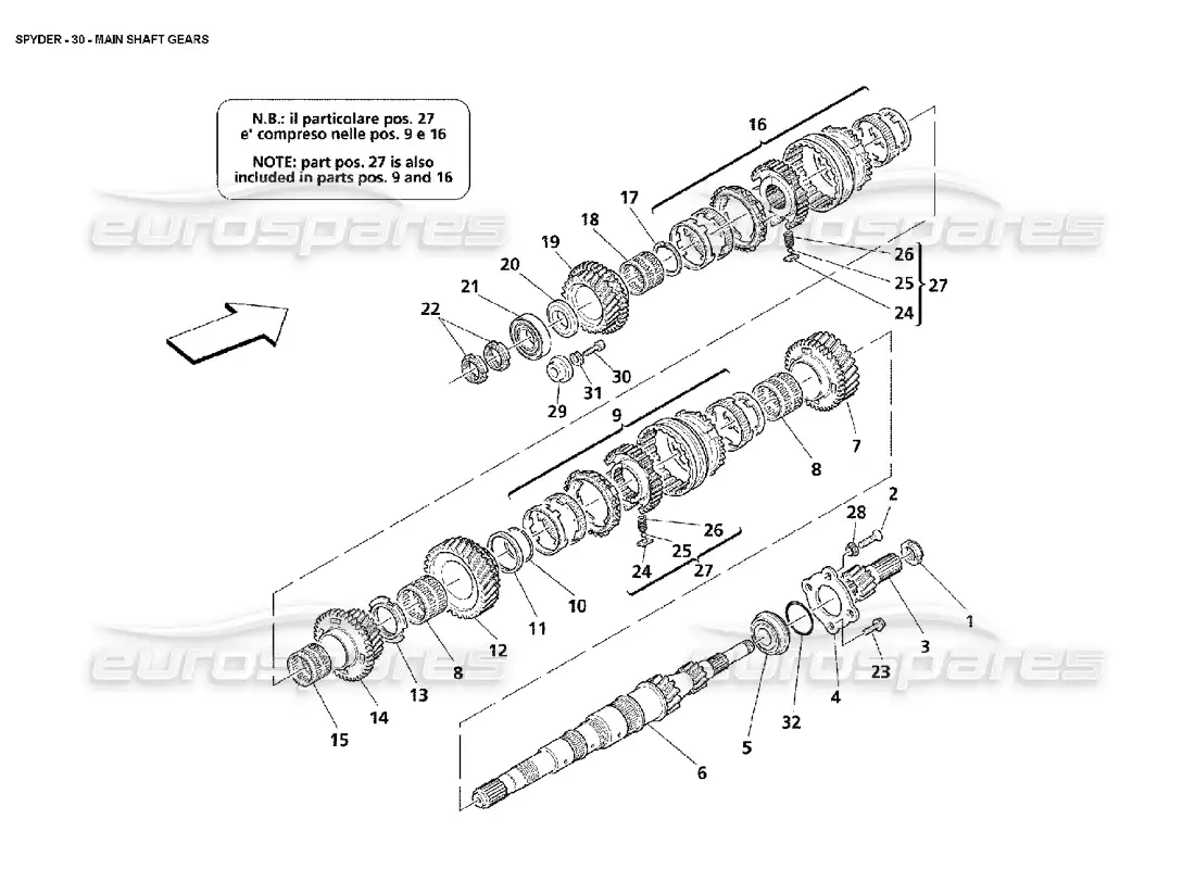 maserati 4200 spyder (2002) engranajes del eje principal diagrama de piezas