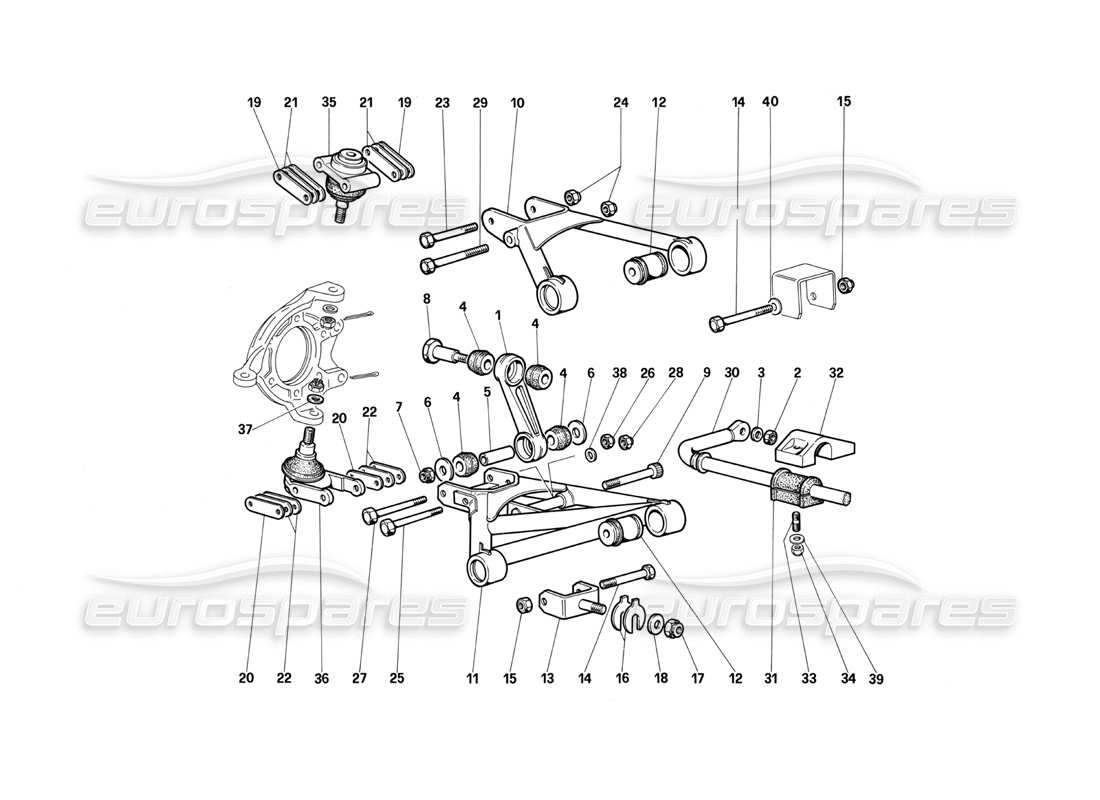 ferrari testarossa (1987) suspensión delantera - horquillas diagrama de piezas