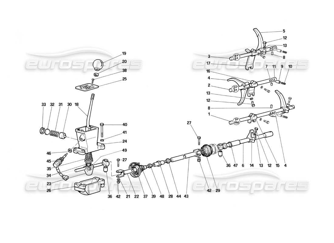 ferrari testarossa (1987) controles de la caja de cambios diagrama de piezas