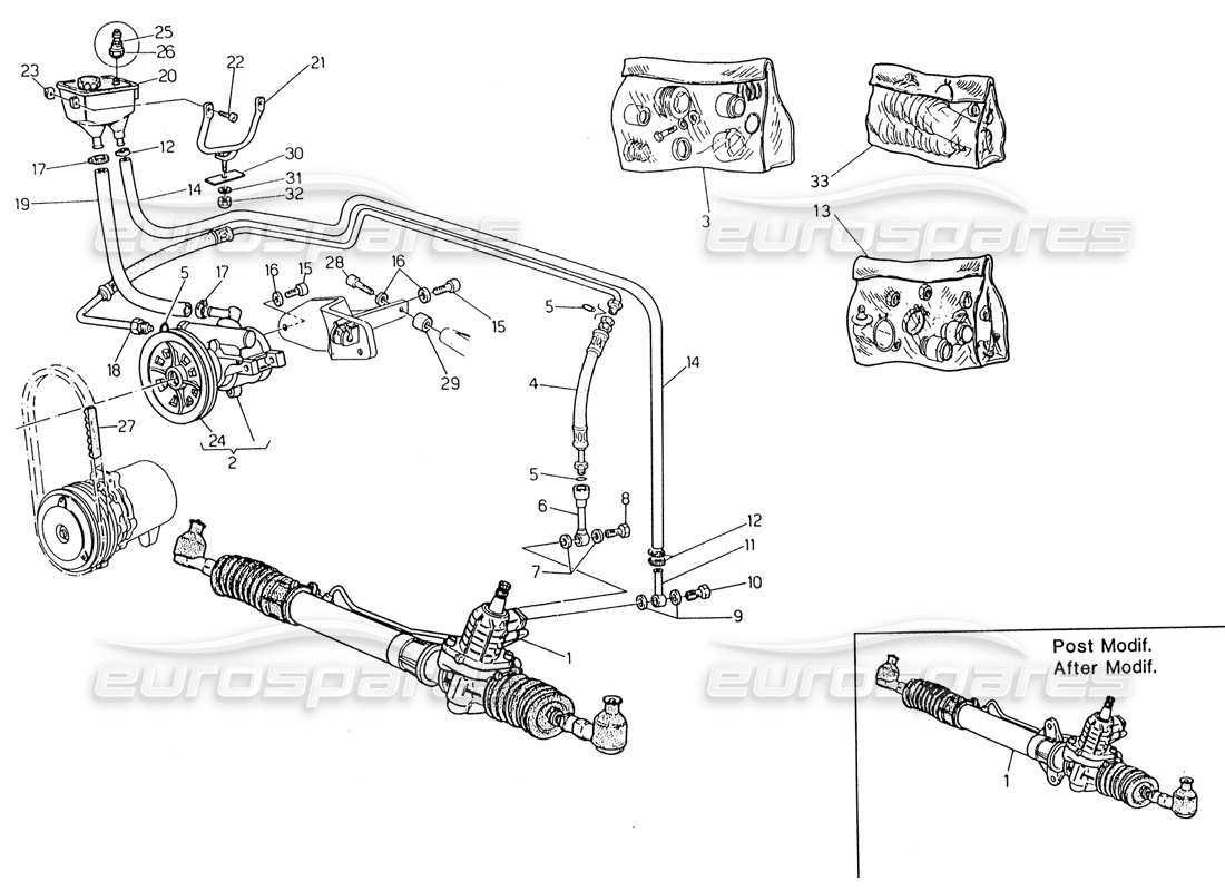 maserati 222 / 222e biturbo diagrama de piezas del sistema de dirección asistida (dirección izquierda)