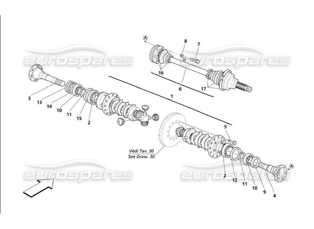 maserati 4200 gransport (2005) diagrama de piezas del diferencial y los semiejes
