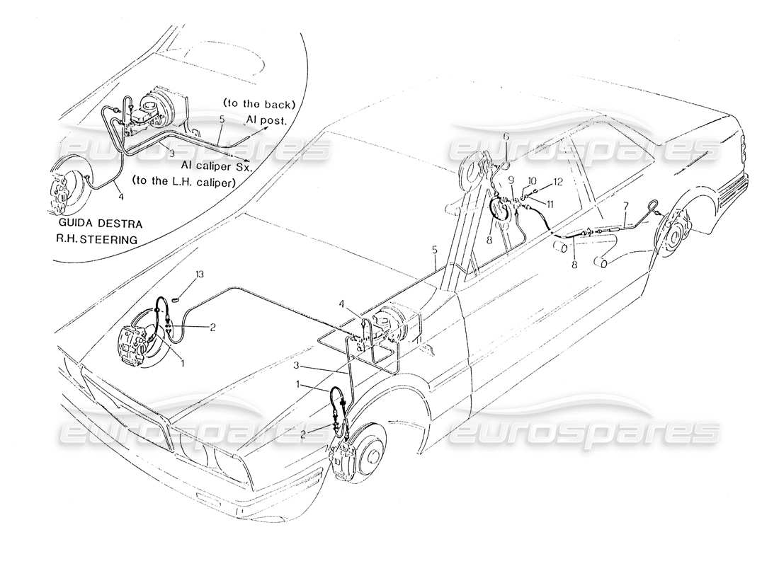 maserati karif 2.8 diagrama de piezas de líneas de freno hidráulico