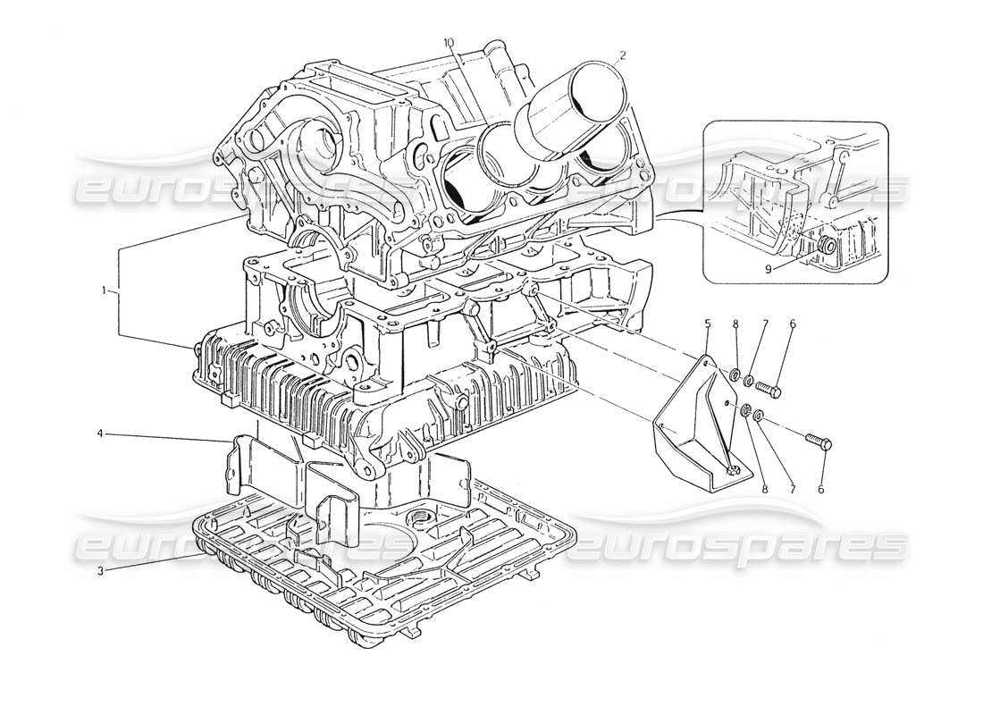 maserati karif 2.8 diagrama de piezas del bloque de cilindros y del cárter de aceite