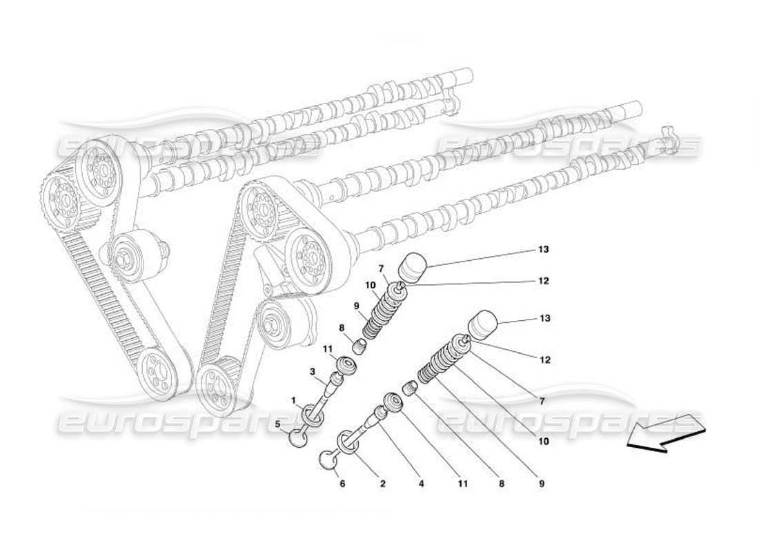 ferrari 550 barchetta distribución - válvulas diagrama de piezas
