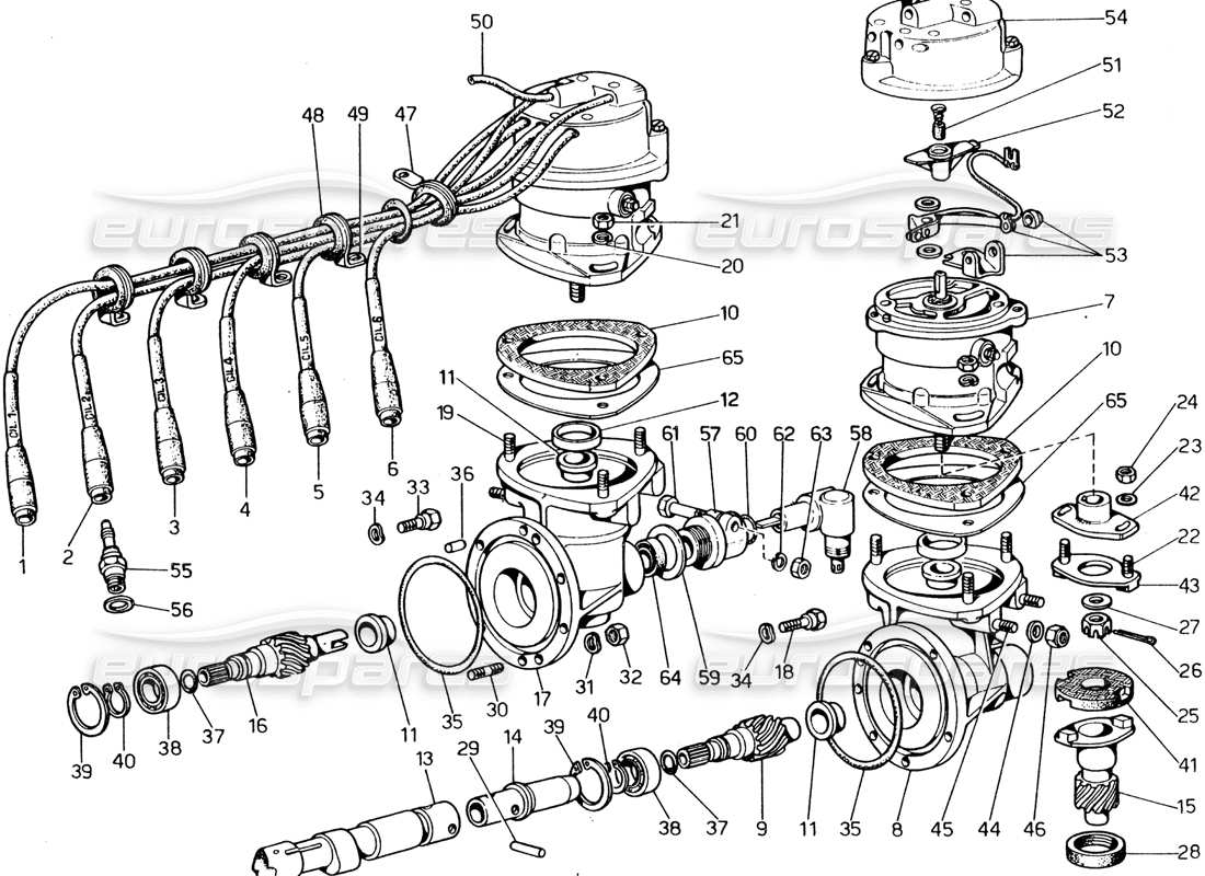 ferrari 365 gt4 2+2 (1973) encendido del motor diagrama de piezas