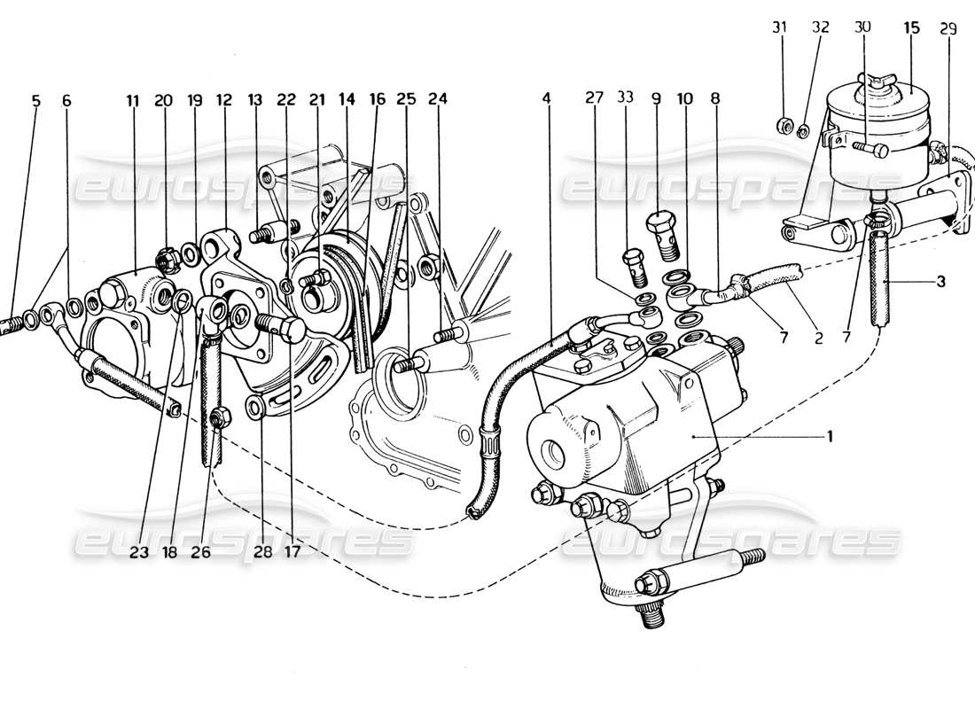 ferrari 365 gt4 2+2 (1973) diagrama de piezas de la dirección asistida