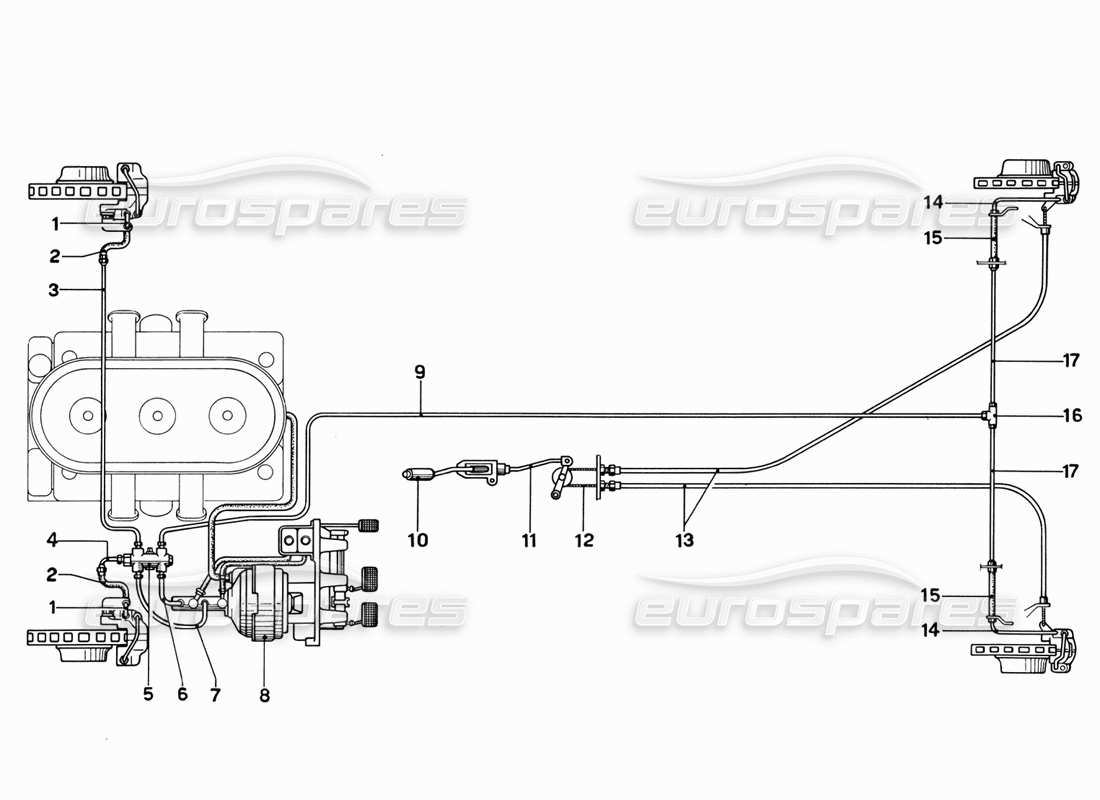 ferrari 365 gt 2+2 (mechanical) esquema del sistema de frenos diagrama de piezas