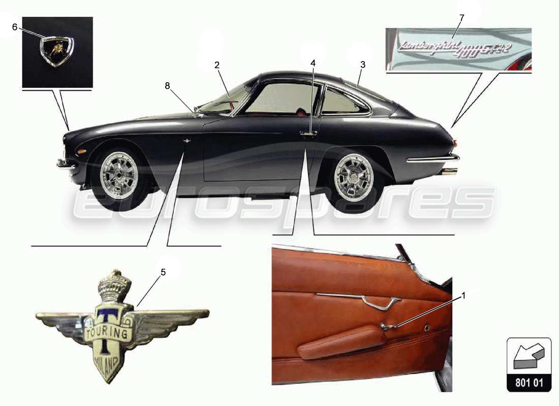 lamborghini 400 gt diagrama de partes del cuerpo