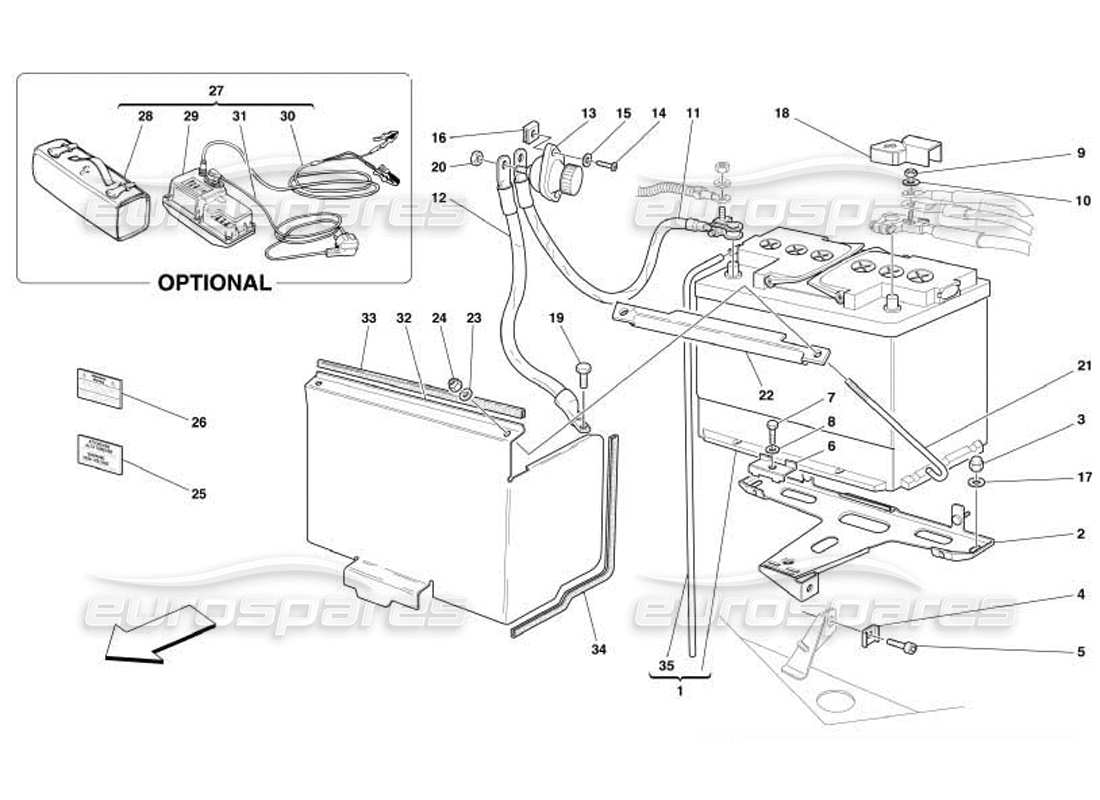 ferrari 550 barchetta diagrama de piezas de la batería