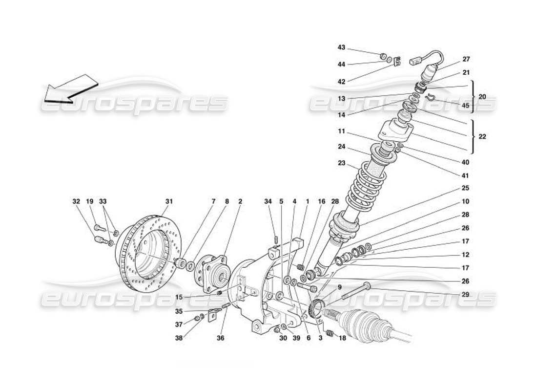 ferrari 550 barchetta suspensión trasera - amortiguador y disco de freno diagrama de piezas