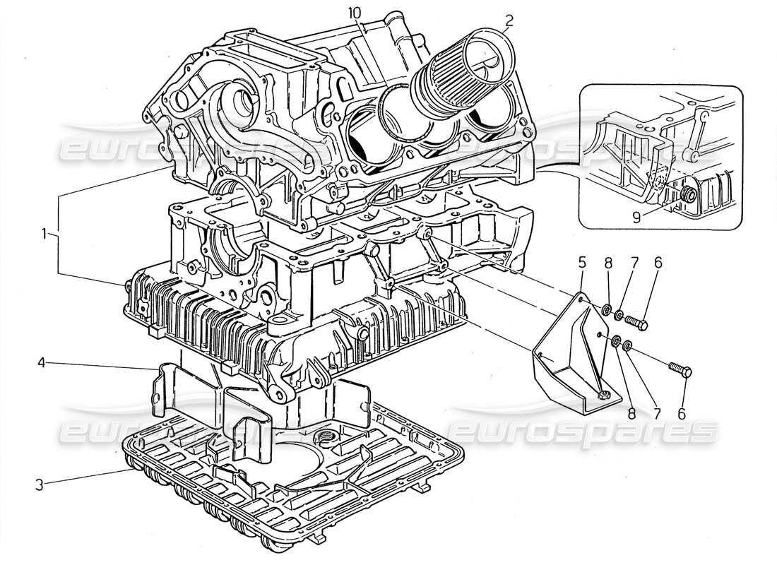 maserati 2.24v diagrama de piezas del bloque de cilindros y del cárter de aceite