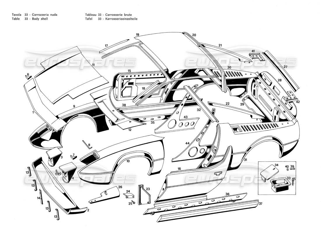 maserati merak 3.0 diagrama de piezas de la carcasa del cuerpo