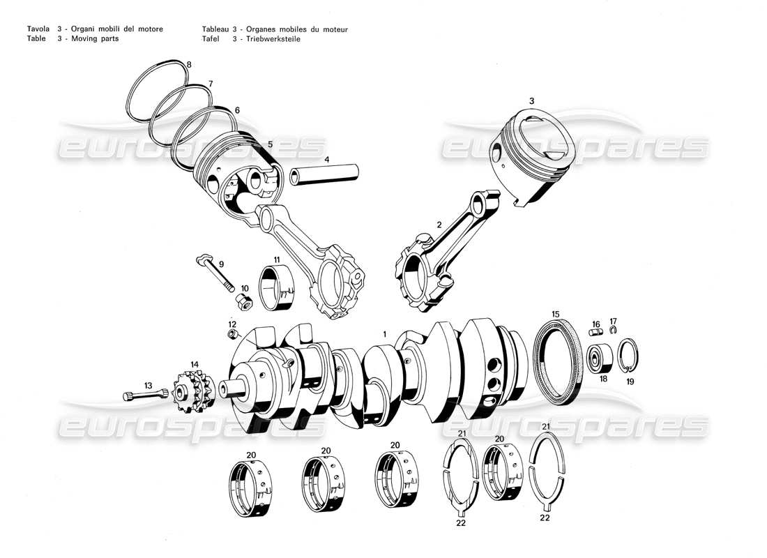 maserati merak 3.0 diagrama de piezas de piezas móviles