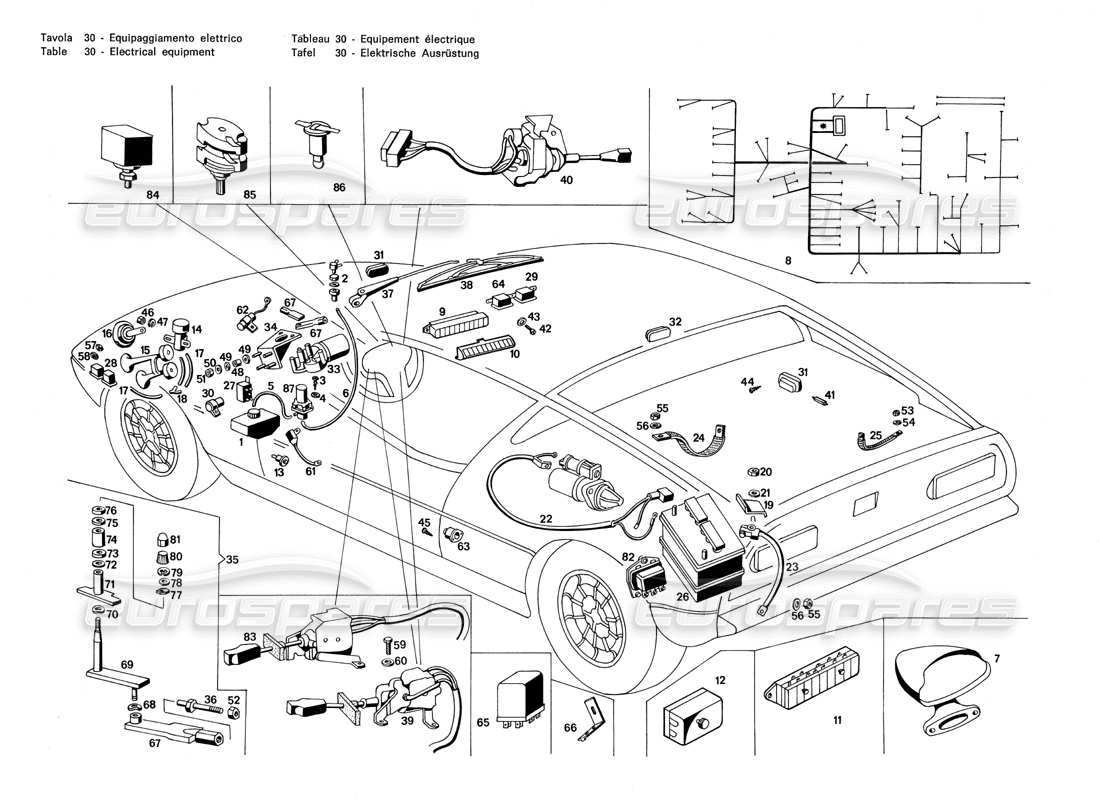 maserati merak 3.0 diagrama de piezas de equipos eléctricos