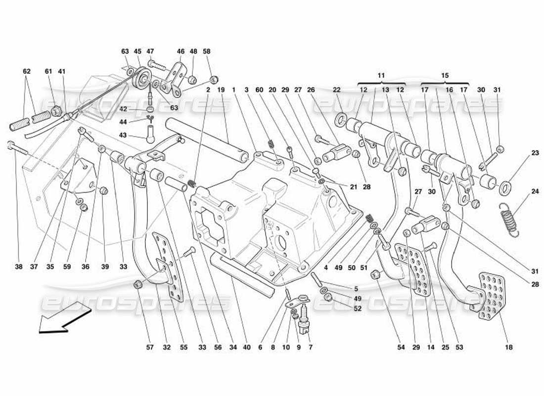 ferrari 550 barchetta control de pedales y acelerador diagrama de piezas