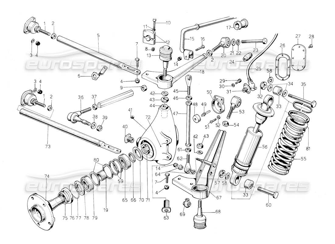 lamborghini countach 5000 qvi (1989) diagrama de piezas de la suspensión delantera