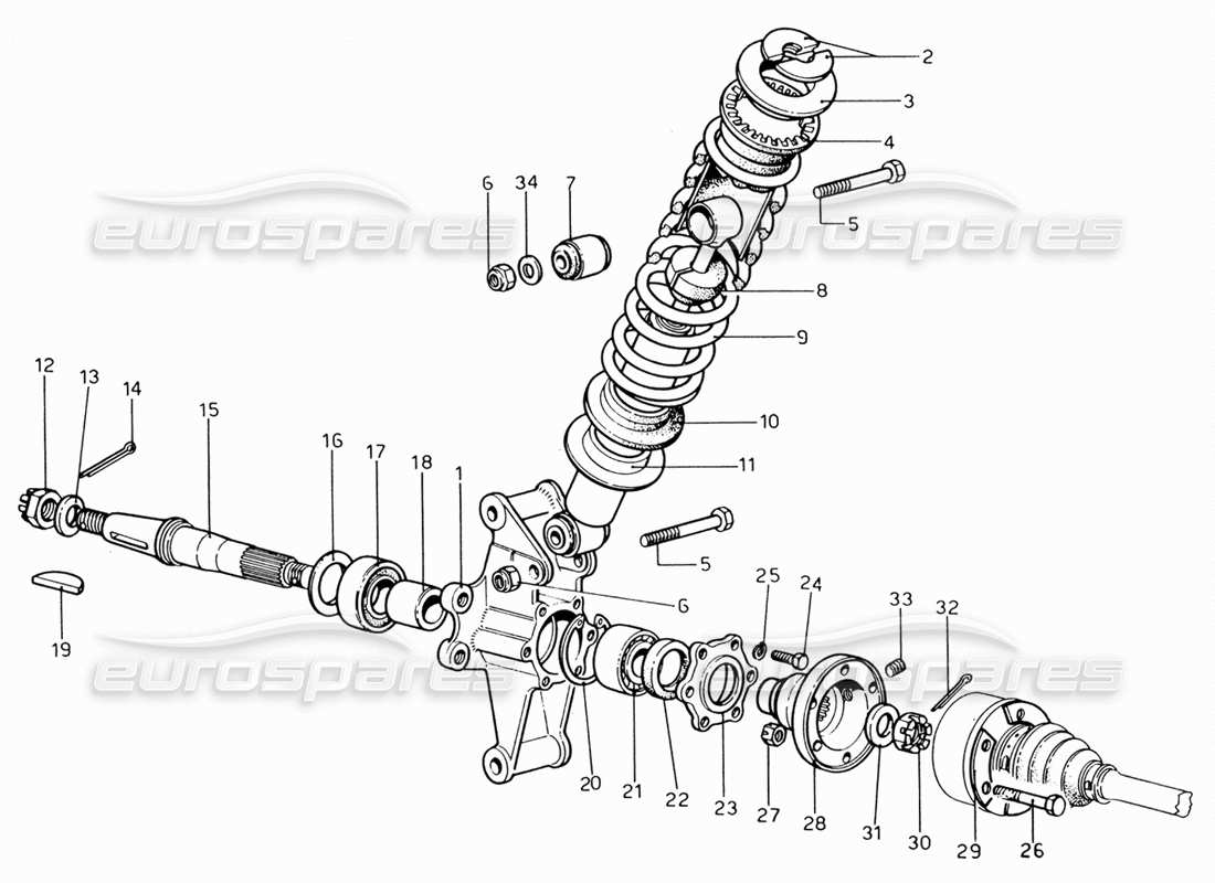 ferrari 206 gt dino (1969) suspensión trasera - diagrama de piezas del amortiguador