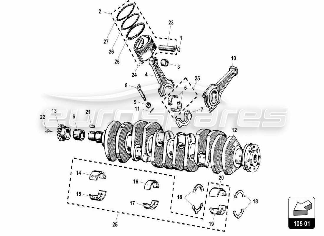 lamborghini miura p400 diagrama de piezas del cigüeñal