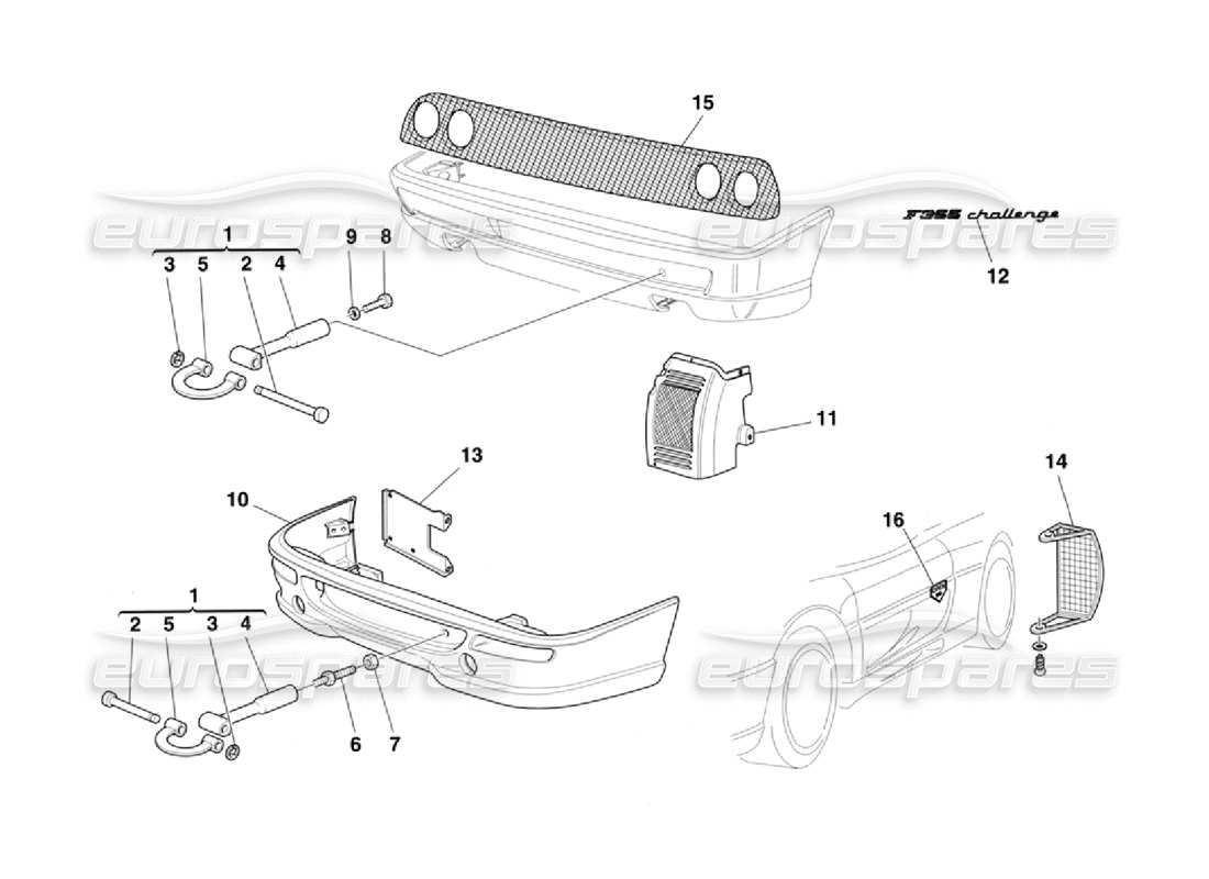 ferrari 355 challenge (1996) elementos externos del cuerpo diagrama de piezas