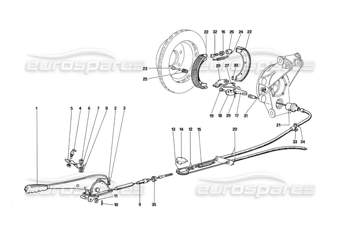ferrari mondial 3.0 qv (1984) diagrama de piezas de control de freno de mano (válido para rhd - para lhd a partir del número de chasis 43013)