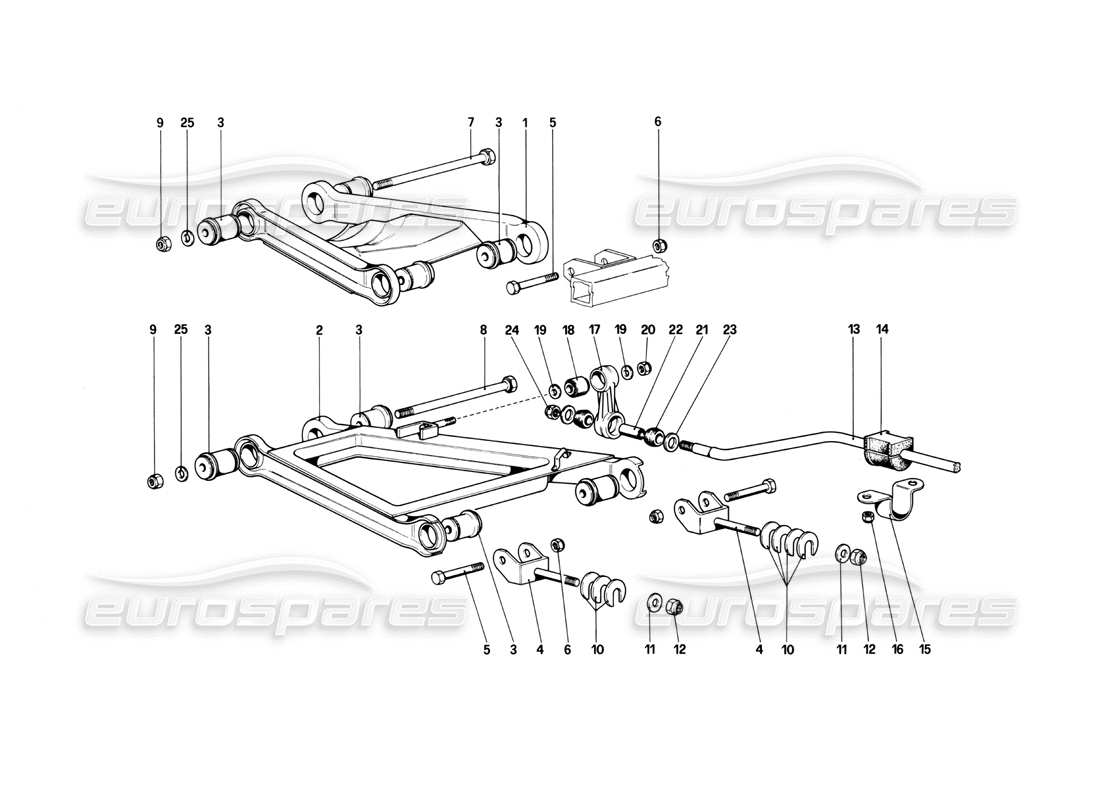 ferrari mondial 3.0 qv (1984) suspensión trasera - wishbbnes diagrama de piezas
