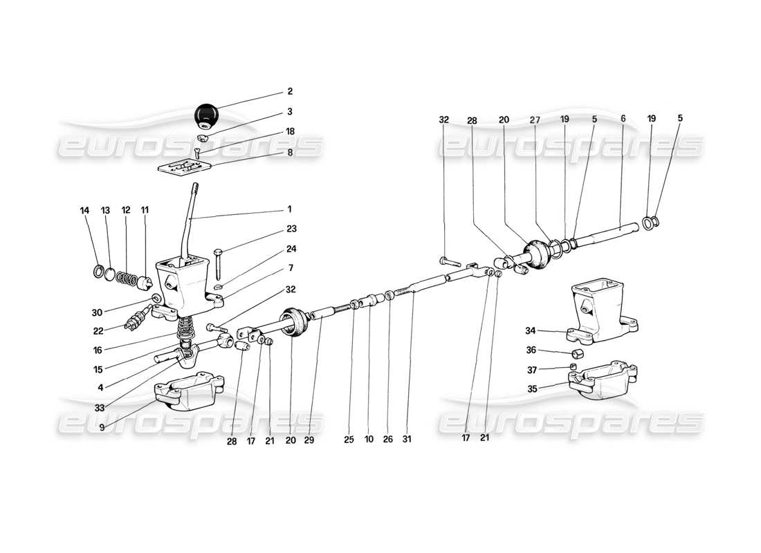 ferrari mondial 3.2 qv (1987) diagrama de piezas de los controles exteriores de la caja de cambios
