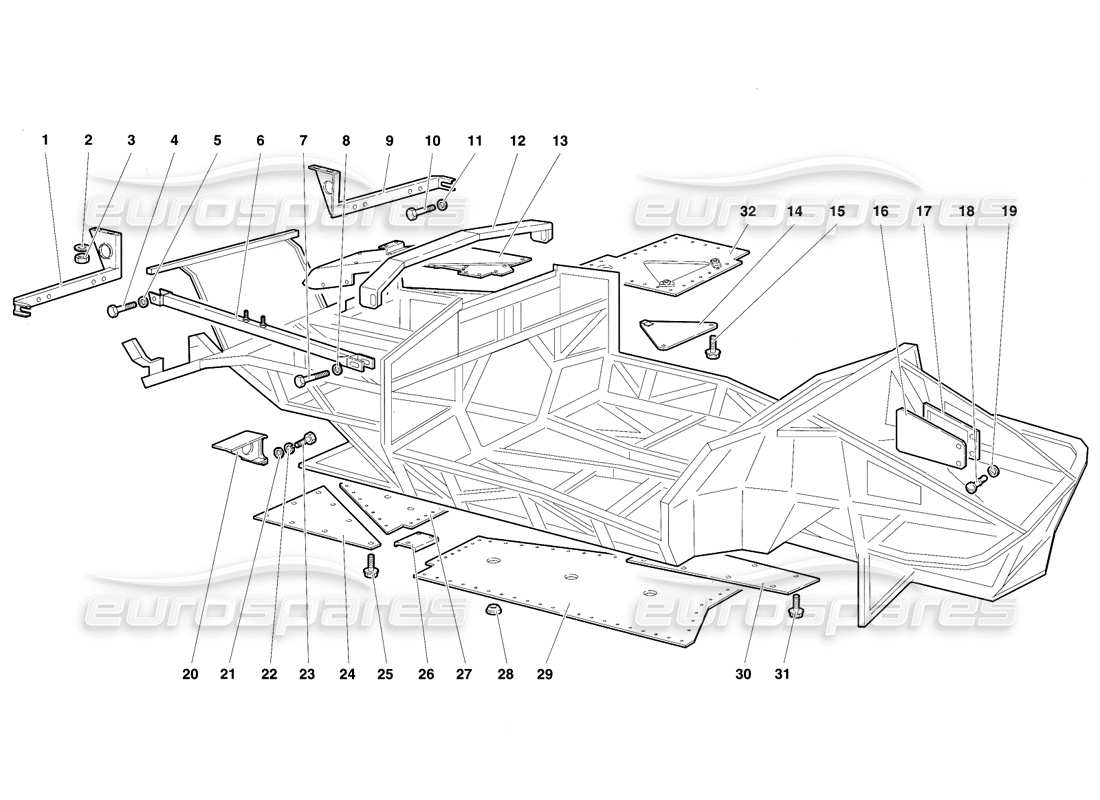 lamborghini diablo vt (1994) elementos del marco diagrama de piezas