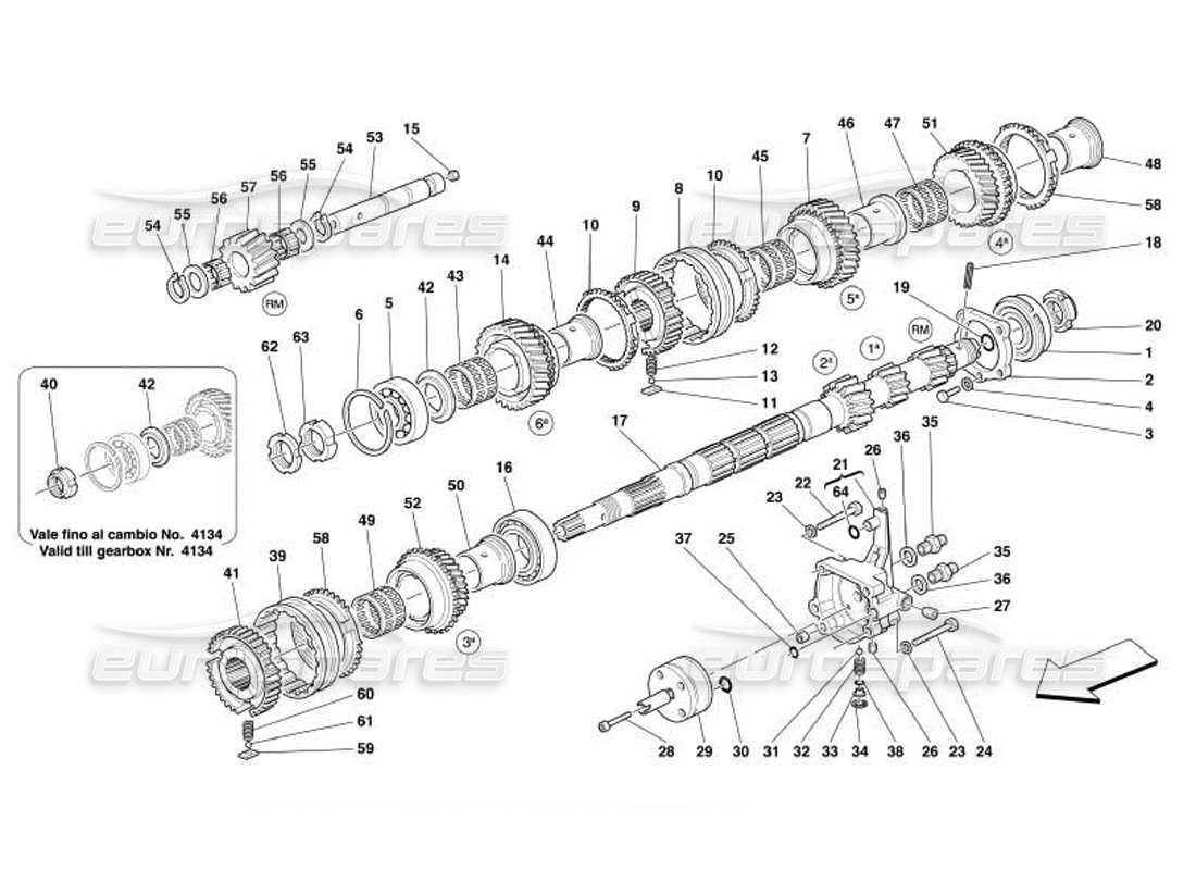 ferrari 550 barchetta diagrama de piezas de la bomba de aceite del embrague y engranajes del eje principal