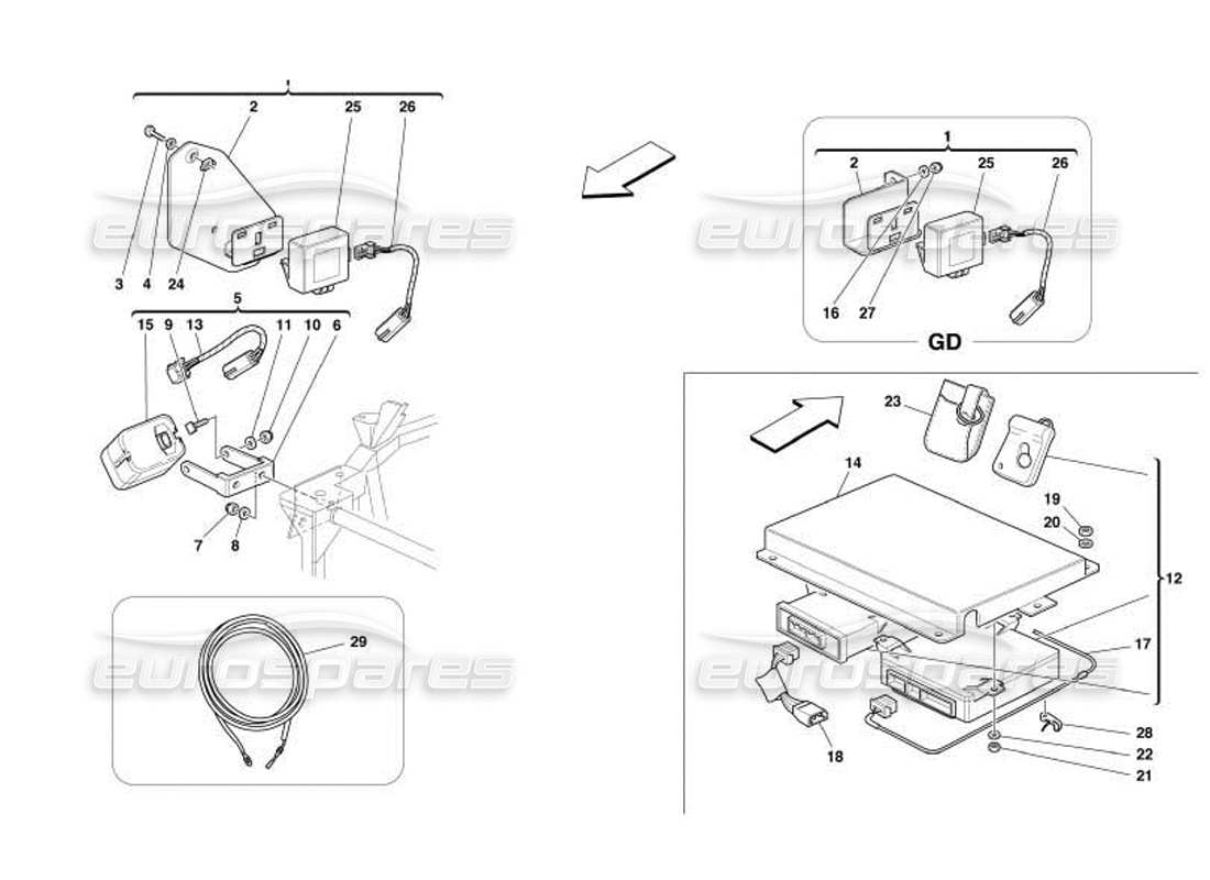 ferrari 550 barchetta diagrama de piezas de dispositivos y tableros eléctricos antirrobo