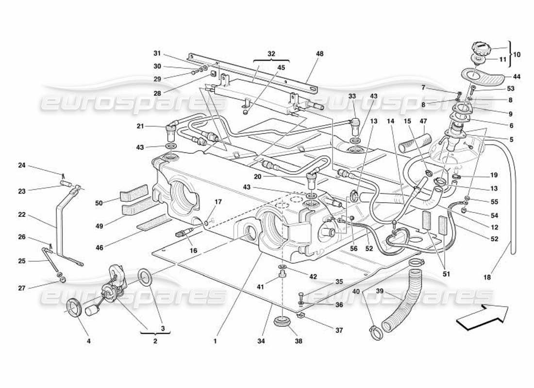 ferrari 550 barchetta tanque de combustible -válido para usa y cdn- diagrama de piezas