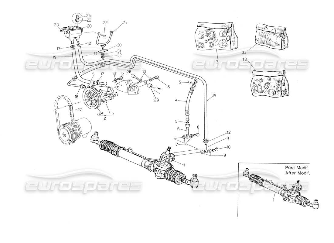 maserati biturbo spider diagrama de piezas del sistema de dirección asistida (dirección izquierda)