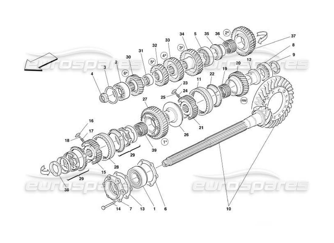 ferrari 550 barchetta diagrama de piezas de engranajes del eje de apoyo