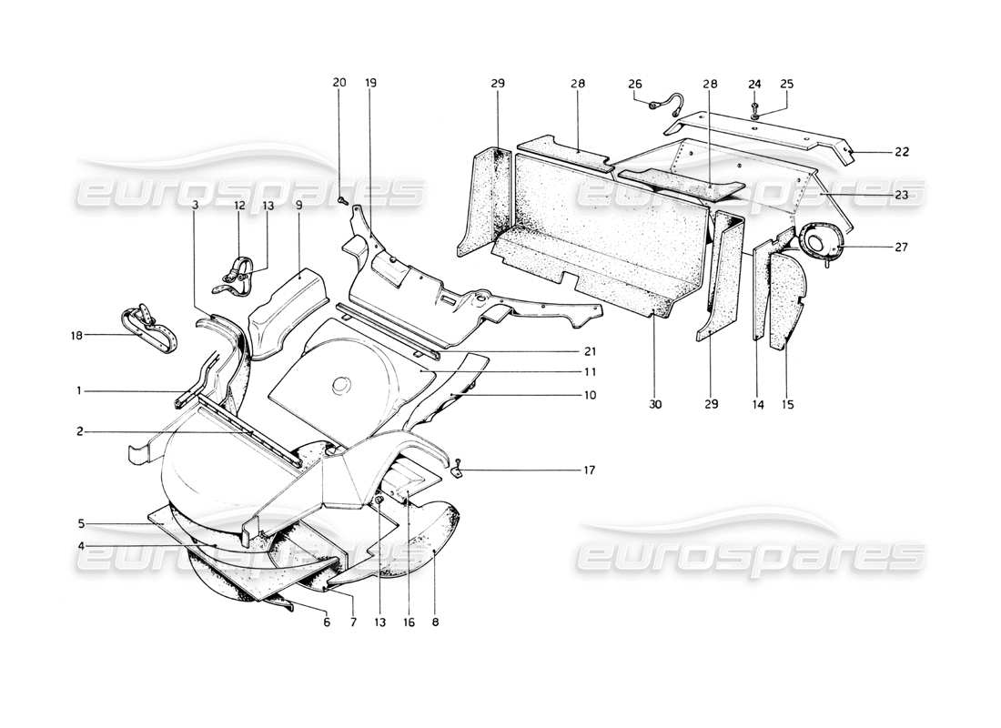 ferrari 512 bb diagrama de piezas de material aislante y mamparos
