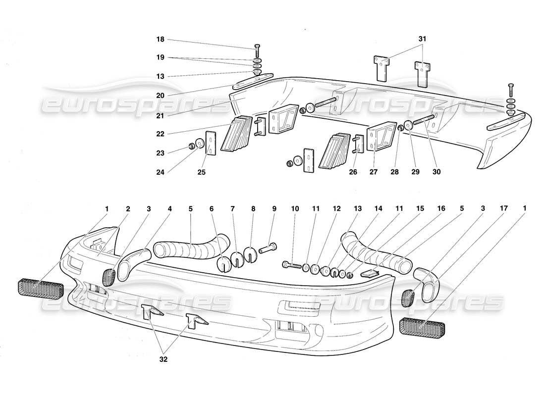 lamborghini diablo vt (1994) diagrama de piezas de parachoques