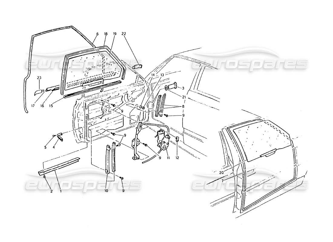 maserati biturbo 2.5 (1984) doors - windows and regulators part diagram