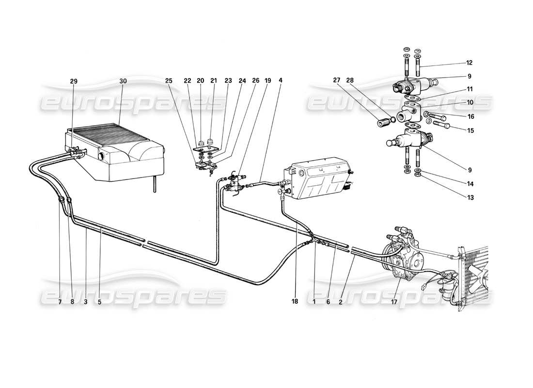 ferrari 400i (1983 mechanical) sistema de aire acondicionado suplementario diagrama de piezas