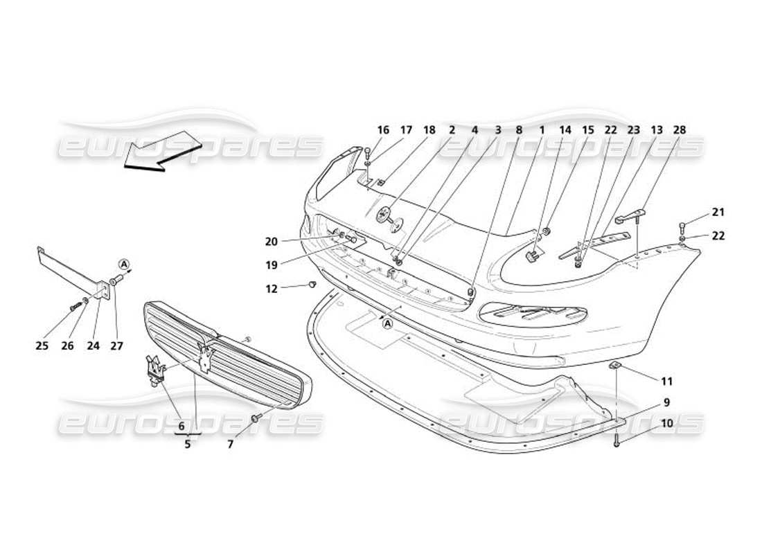 maserati 4200 spyder (2005) parachoques delantero diagrama de piezas