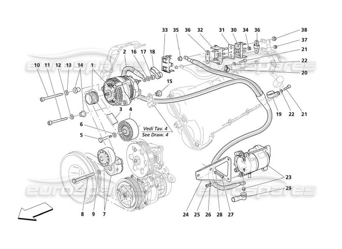 maserati 4200 spyder (2005) motor de arranque del generador de corriente diagrama de piezas