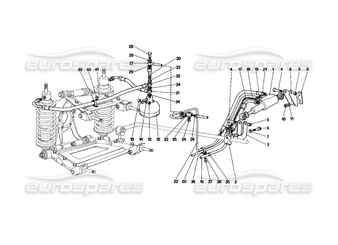 ferrari 400i (1983 mechanical) suspensión trasera - diagrama de piezas de válvula autonivelante y líneas de aceite