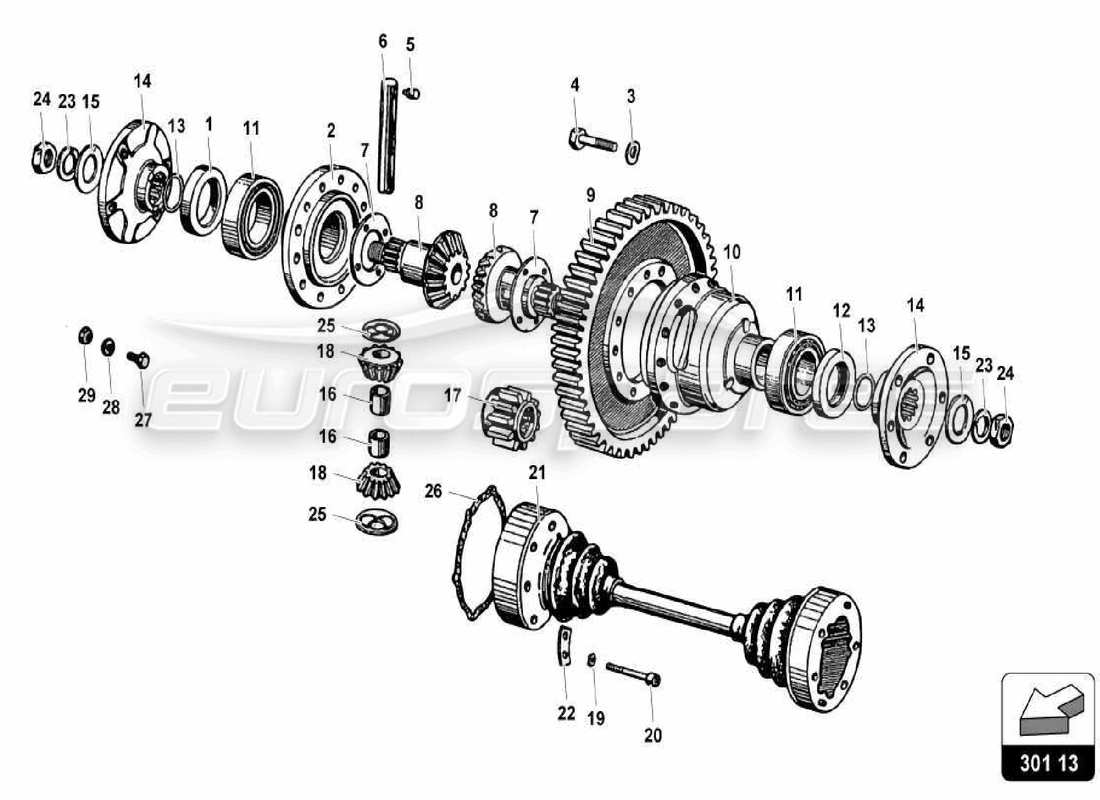 lamborghini miura p400 diferencial trasero diagrama de piezas